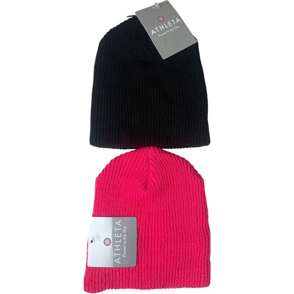 Athleta Onesize Acrylic Pink & Black NWT Double Beanies - Picture 1 of 5